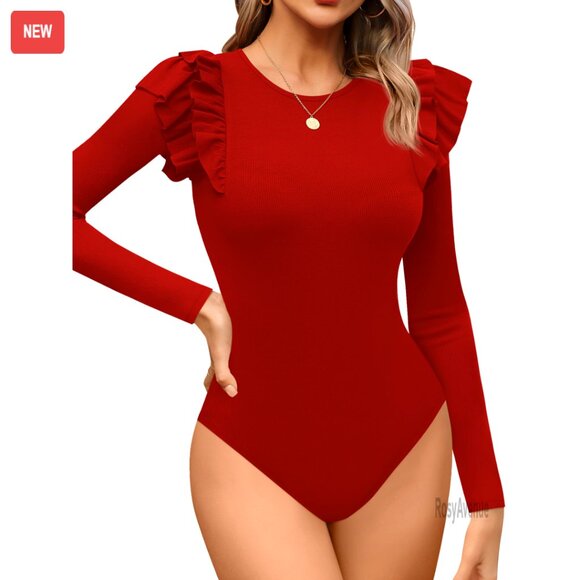Large Slim Fit Long Sleeve Ribbed Bodysuit with Snap Closure